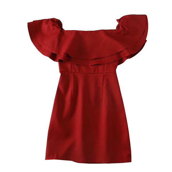 Rochie elegantă de damă, cu umerii goi, în negru, roșu și verde