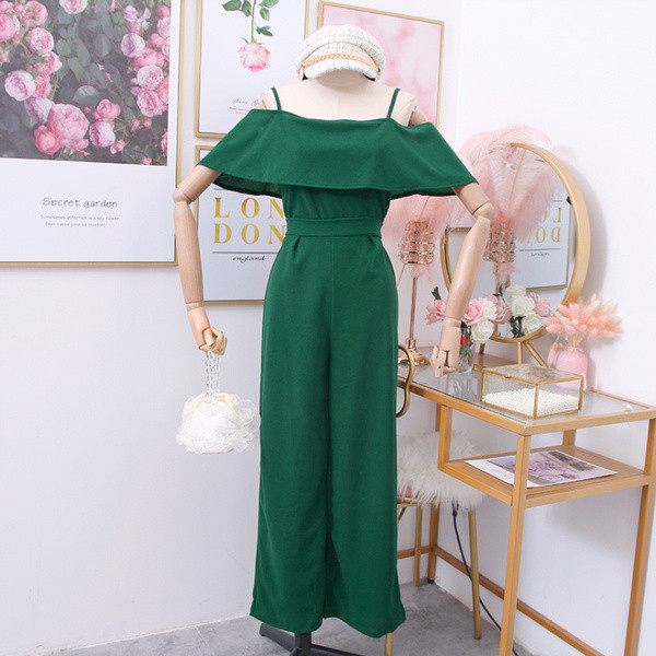 Set de dama bluza din doua piese cu bretele subtiri si umerii goi + pantaloni largi in mai multe culori