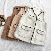 Modern női mellény három színben V-nyakkal és zsebekkel