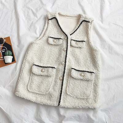 Modern női mellény három színben V-nyakkal és zsebekkel