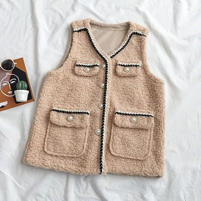 Modern női mellény három színben V-nyakkal és zsebekkel