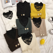 Pulover de dama modern cu guler polo si nasturi din dantela in mai multe culori