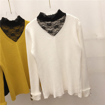 Pulover de dama modern cu guler polo si nasturi din dantela in mai multe culori