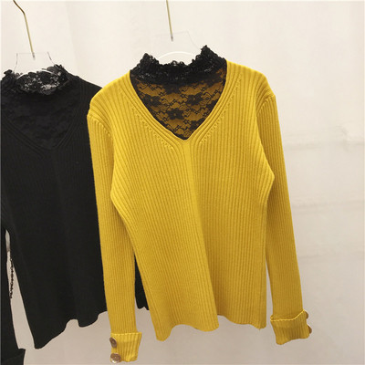 Pulover de dama modern cu guler polo si nasturi din dantela in mai multe culori