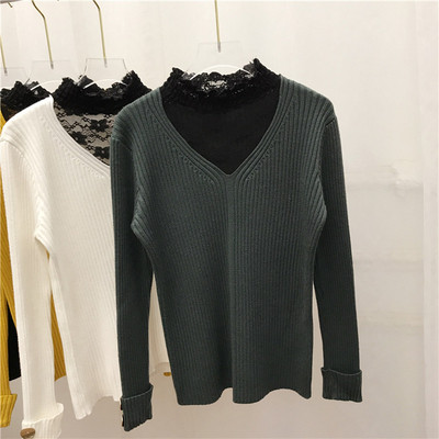 Pulover de dama modern cu guler polo si nasturi din dantela in mai multe culori