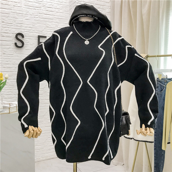 Női pulóver pólógallérral és hosszú ujjú fehér és fekete színben