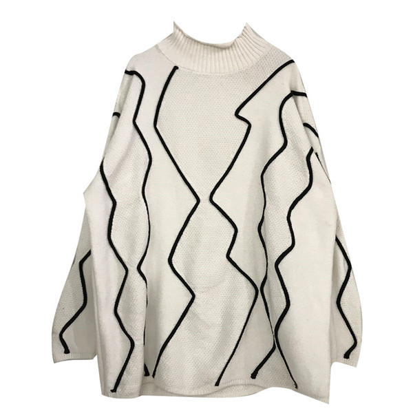 Női pulóver pólógallérral és hosszú ujjú fehér és fekete színben