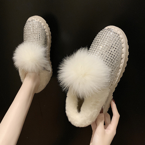 Pantofi de iarnă casual de damă cu căptușeală moale în negru și bej