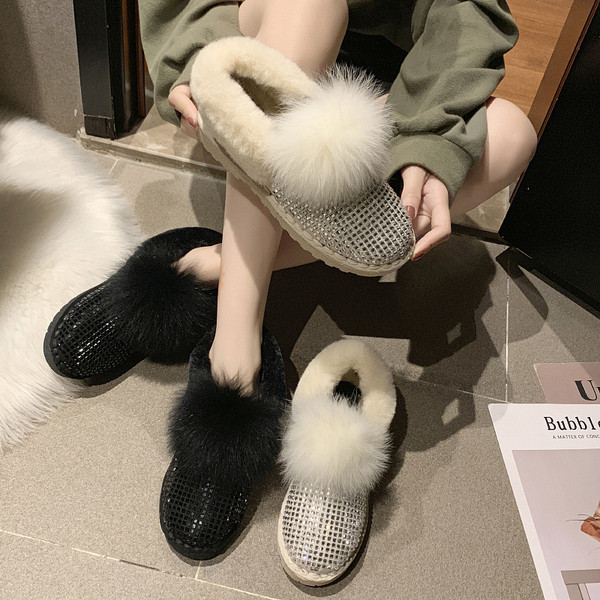 Pantofi de iarnă casual de damă cu căptușeală moale în negru și bej