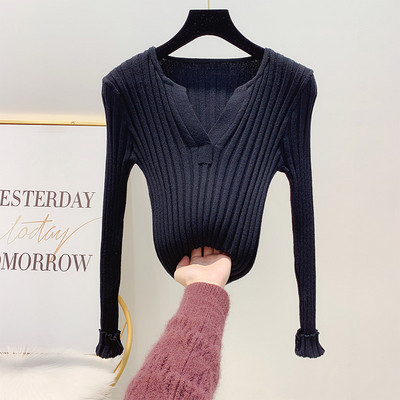 Pulover de dama - Model subtire si decolteu in V in patru culori