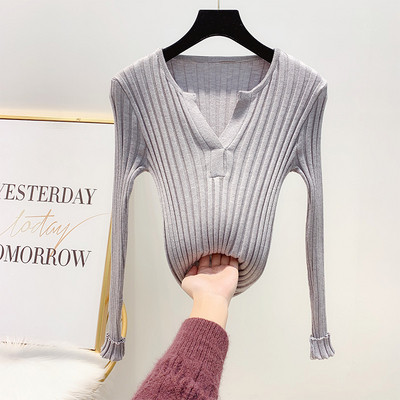 Pulover de dama - Model subtire si decolteu in V in patru culori