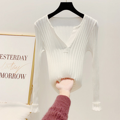 Pulover de dama - Model subtire si decolteu in V in patru culori