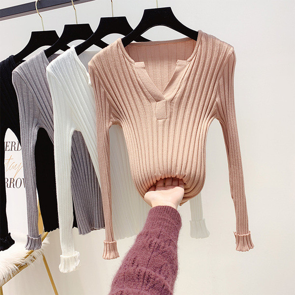 Pulover de dama - Model subtire si decolteu in V in patru culori