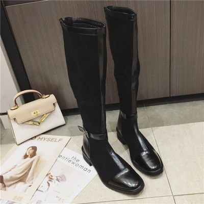 Modern női csizma eko bőrből és velúrból fekete és bézs színben