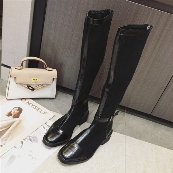 Modern női csizma eko bőrből és velúrból fekete és bézs színben