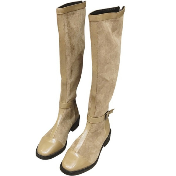 Modern női csizma eko bőrből és velúrból fekete és bézs színben