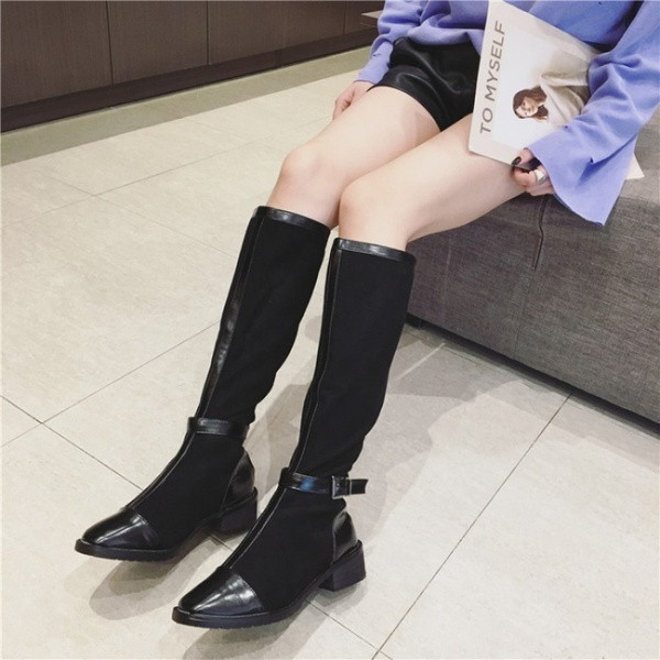 Modern női csizma eko bőrből és velúrból fekete és bézs színben