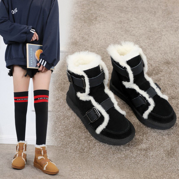 Cizme de iarnă de damă cu căptușeală moale în negru și bej