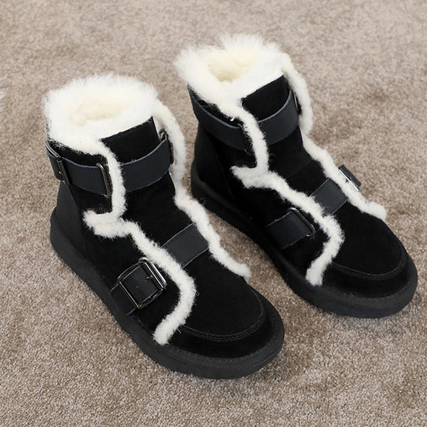 Cizme de iarnă de damă cu căptușeală moale în negru și bej