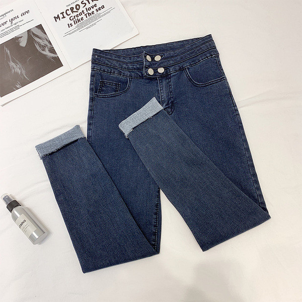 Blugi moderni de dama cu talie inalta in albastru