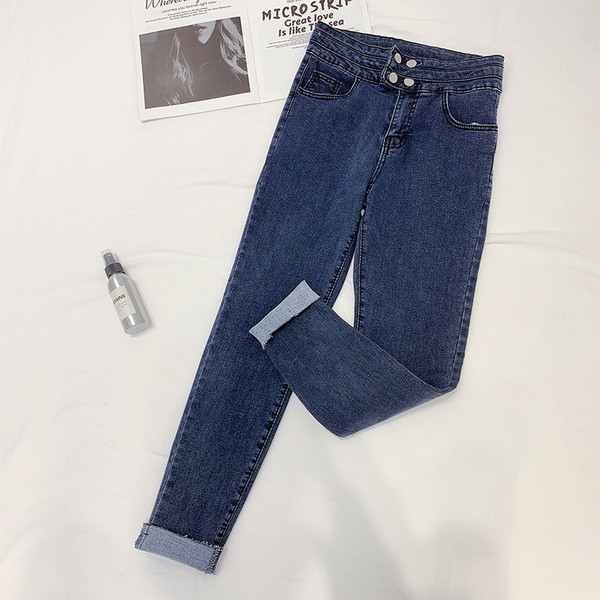 Blugi moderni de dama cu talie inalta in albastru