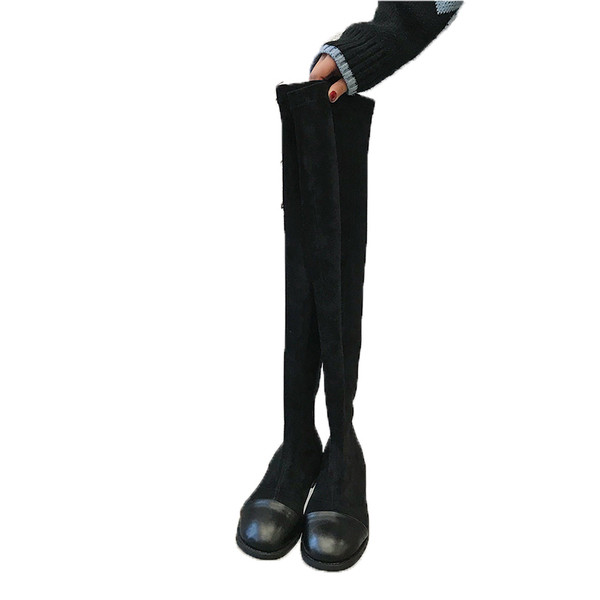 Cizme lungi deasupra genunchiului din piele intoarsa ecologica de culoare neagra