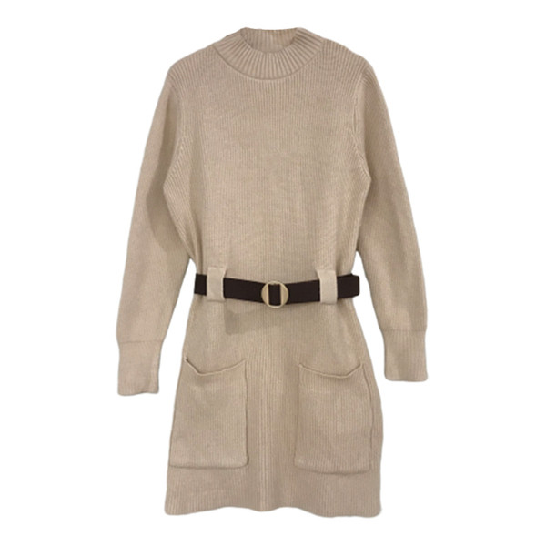 Női kötött ruha polo gallérral, övvel és zsebekkel több színben