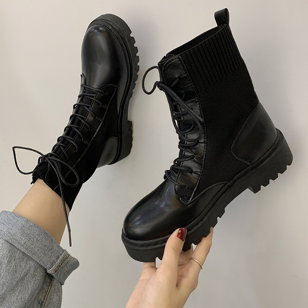 Ghete de dama moderne cu sireturi din piele ecologica si material textil