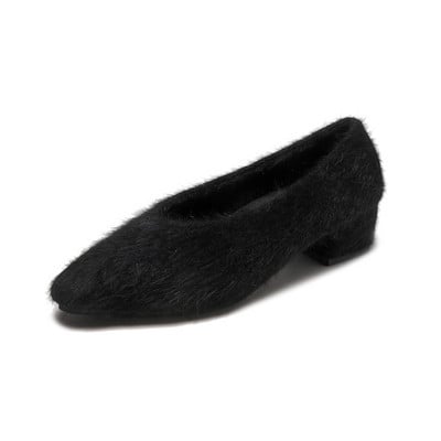 Pantofi de dama din puf cu toc gros model ascutit in mai multe culori