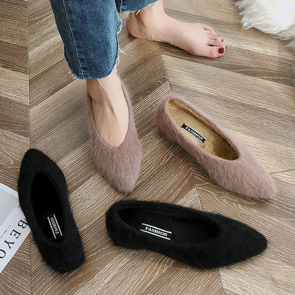 Pantofi de dama din puf cu toc gros model ascutit in mai multe culori