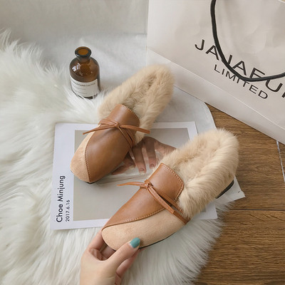 Pantofi casual de damă cu căptușeală moale și puf în negru și bej