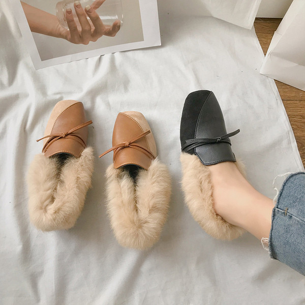 Pantofi casual de damă cu căptușeală moale și puf în negru și bej