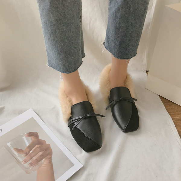 Pantofi casual de damă cu căptușeală moale și puf în negru și bej