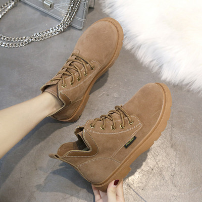 Öko velúrból készült női alkalmi csizma bézs, barna és fekete fűzővel