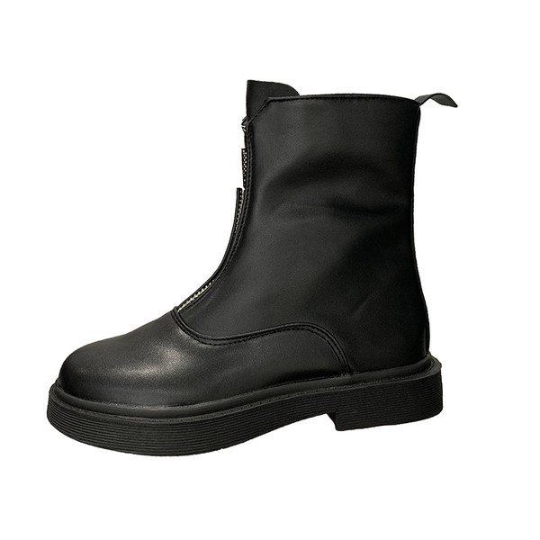 Modern bőrcsizma cipzárral és lapos talppal