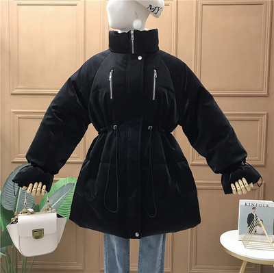 Geaca de iarna de dama cu guler polo inalt si fermoar in alb si negru