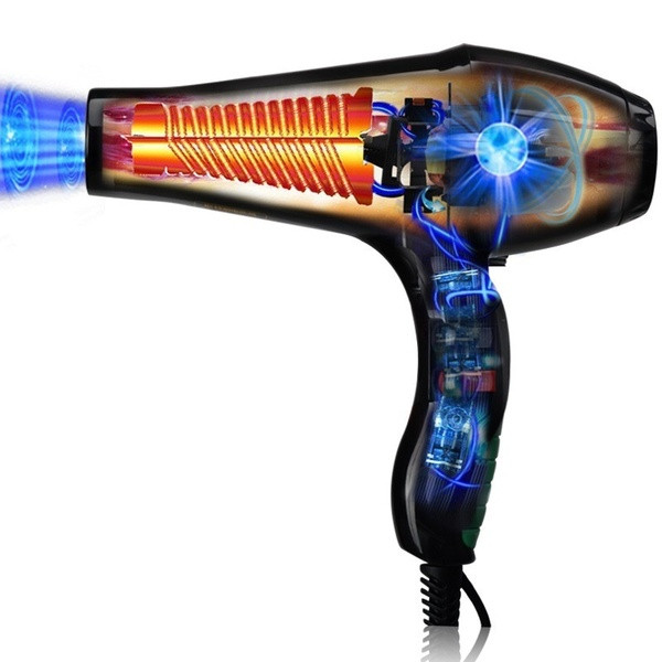 Професионален сешоар с 3000W мощност, с концентратор и  два гребена в черен цвят