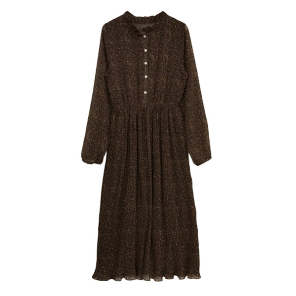 Női sifon pöttyös ruha barna és fekete gombokkal