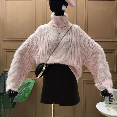 Pulover de dama tricotat cu guler inalt si maneci late in mai multe culori