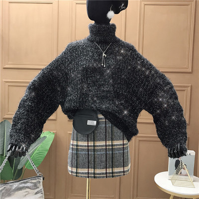 Pulover de dama tricotat cu guler inalt si maneci late in mai multe culori