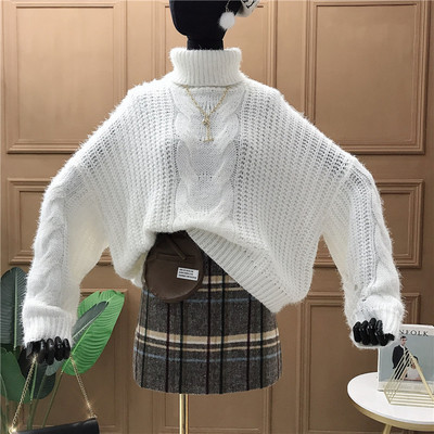 Pulover de dama tricotat cu guler inalt si maneci late in mai multe culori