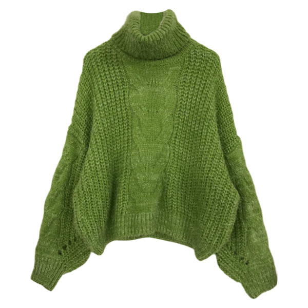 Pulover de dama tricotat cu guler inalt si maneci late in mai multe culori