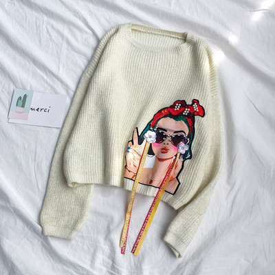 Modern női pulóver három színben rátéttel és 3D elemmel