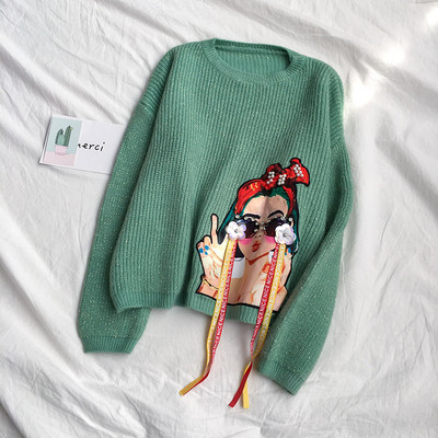 Modern női pulóver három színben rátéttel és 3D elemmel