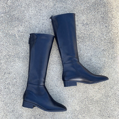 Cizme până la genunchi din piele ecologică de culoare neagră cu toc mic