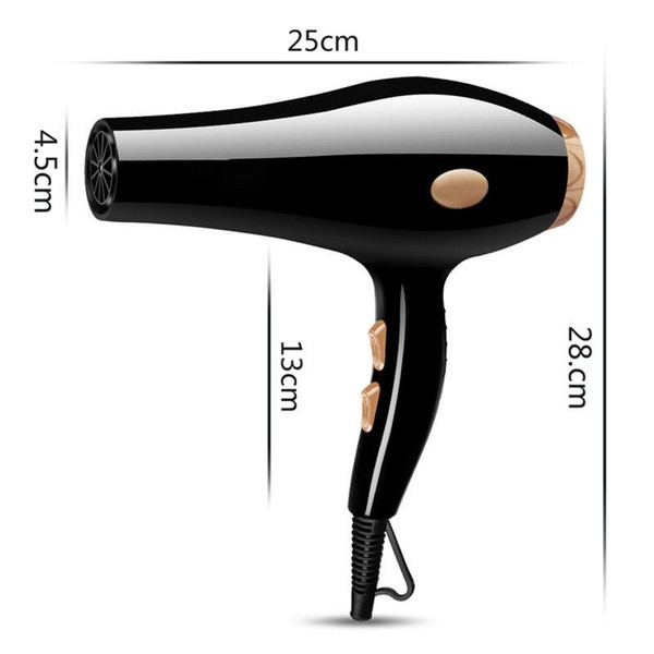 Professional hair dryer with 2200W power and concentrator in black color