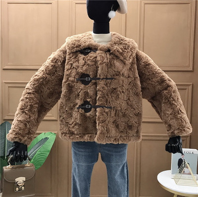 Модерно дамско пухено палто с копчета в няколко цвята