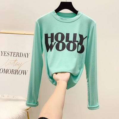 Női blúz kerek nyakkivágással, HOOLLYWOOD felirattal, négy színben