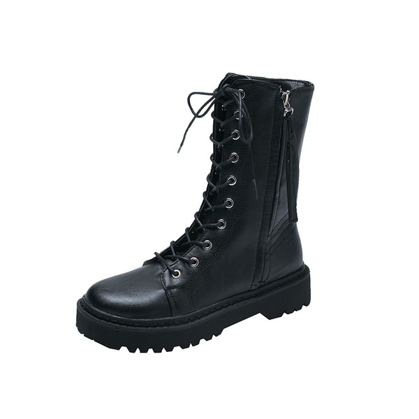 Cizme cubaneze de dama din piele lacuita de culoare neagra cu fermoar si sireturi - doua modele