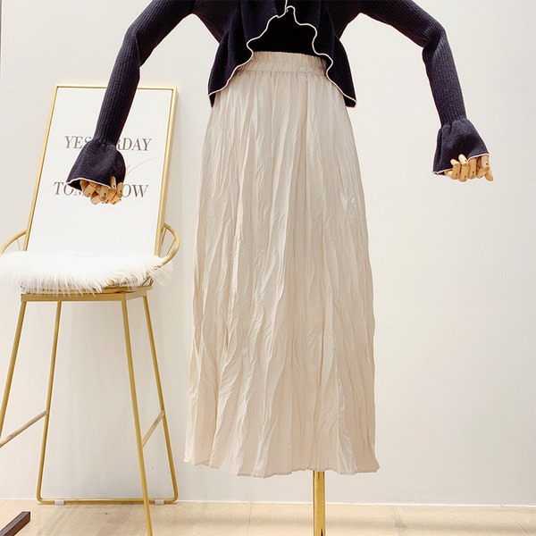 Hosszú női redőzött szoknya, magas derékkal